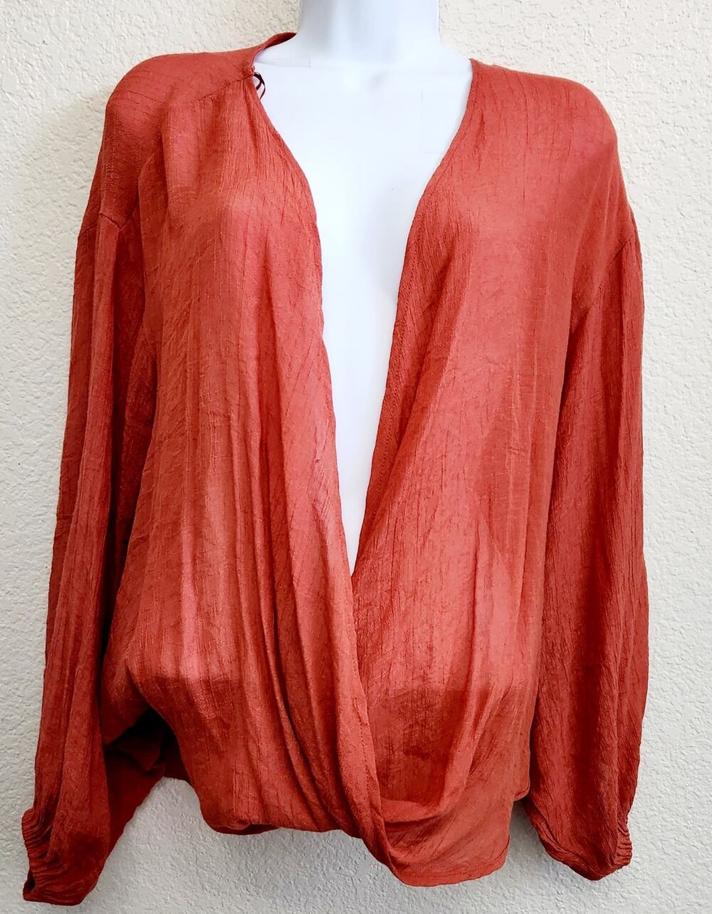 Favlux Persimmon Burnt Orange Crisscross Long Sleeve Top Small Lightweight Soft